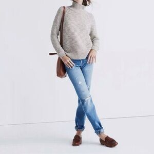 Madewell Marled Raglan Mockneck Sweater Size M Gray Cotton Knit Pullover Jumper